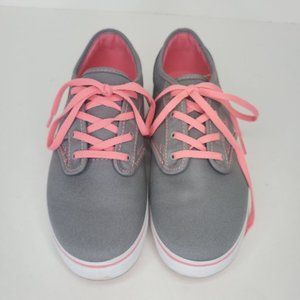 Vans Lace Up Skate Shoes  Missy Youth Size 4.5 Sneakers Gray & Coral Excellent!